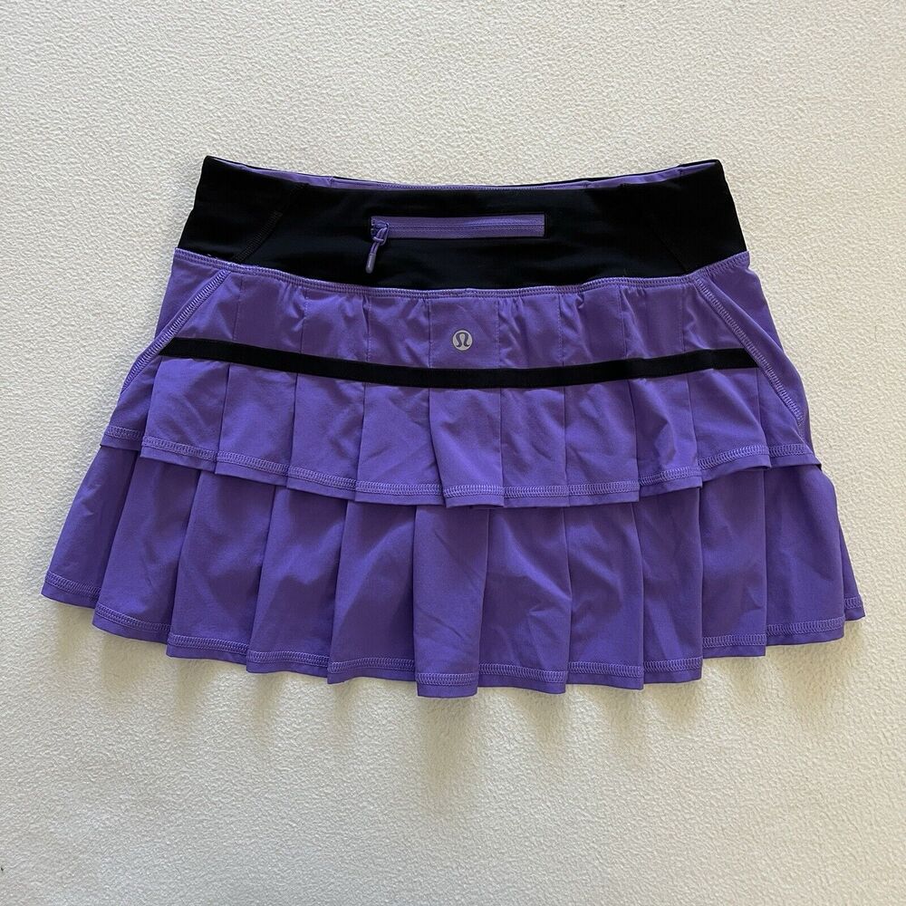 Lululemon Power Purple Black Pleated Pace Setter Tennis Golf Skirt Skort 4 Reg